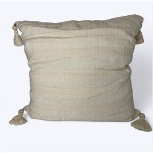 Opalhouse Toss Pillow 24x24 Cream Textured Tassels Throw Accent Boho Coastal